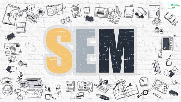 Search Engine Marketing (SEM) concept showing paid ads and organic results.